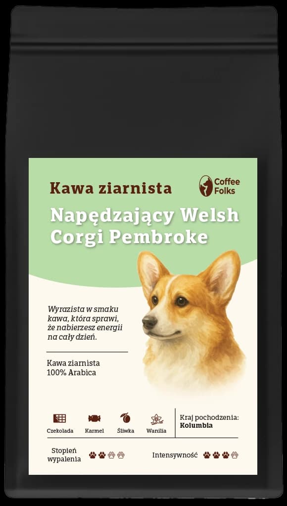 Napędzający Welsh Corgi Pembroke (100 % arabika) Kolumbia - kawa od Coffee Folks, Kolumbia